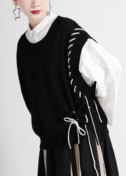 Handmade White Asymmetrical Design Knit Vest Tops Winter