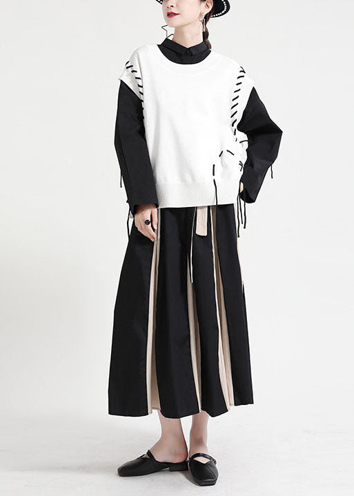 Handmade White Asymmetrical Design Knit Vest Tops Winter