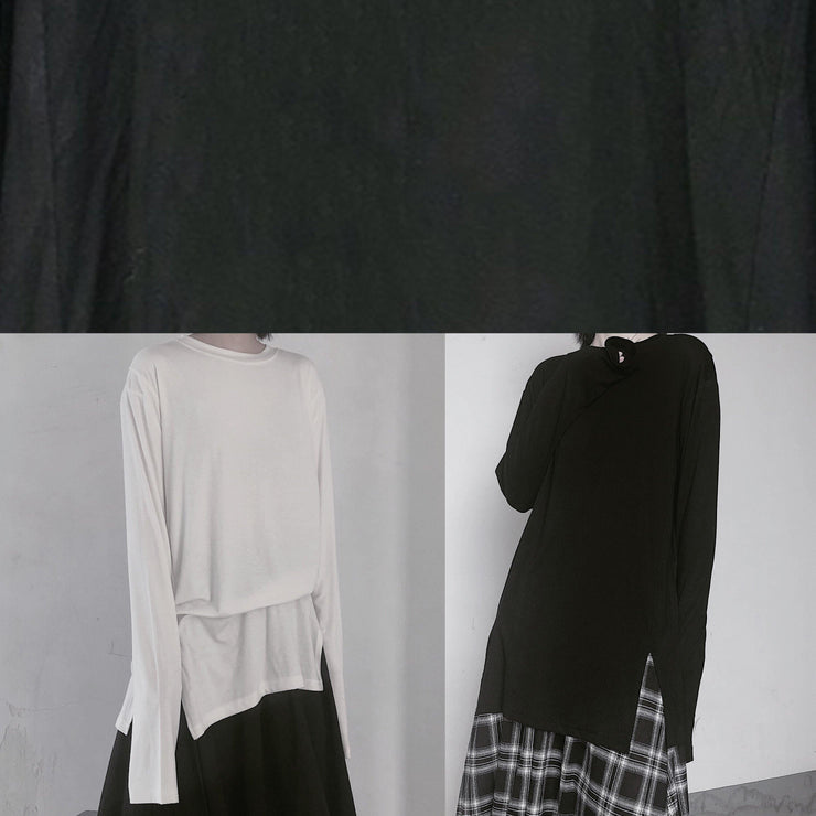 Handmade White Clothes For Women O Neck Side Open baggy Shirt - SooLinen