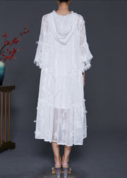 Handmade White Embroidered Oversized Lace Dresses Flare Sleeve