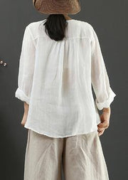 Handmade White Embroidery Shirts V Neck Box Spring Shirts - SooLinen