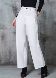 Handmade White High Waist Silm Fit Cotton Pants Spring