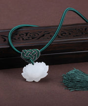 Handmade White Jade Lotus Tassel Pendant Necklace