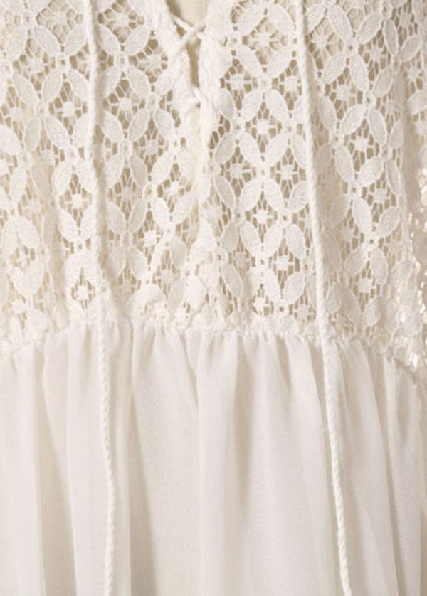 Handgemachte weiße Patchwork-Spitze Kimono Robe Robe Kleider Sommer Chiffon-Kleid