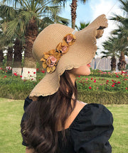 Handmade White Rose Straw Woven Floppy Sun Hat