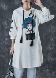 Handmade White Sequins Tasseled Cotton Oriental Dresses Spring