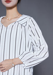 Handmade White Striped Tie Waist Cotton Shirt Dresses Summer