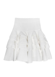 Handmade White Zip Up Ruffles Skirt Spring
