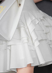 Handmade White Zip Up Ruffles Skirt Spring