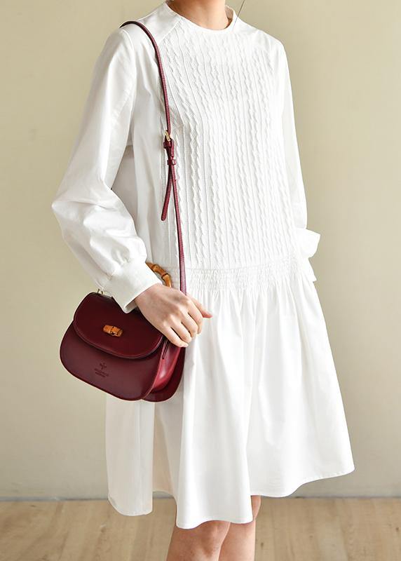 Handmade White Zippered Cotton Dress O Neck Vacation Dresses - SooLinen