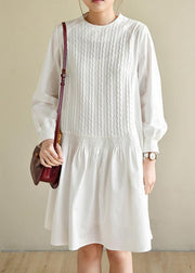 Handmade White Zippered Cotton Dress O Neck Vacation Dresses - SooLinen