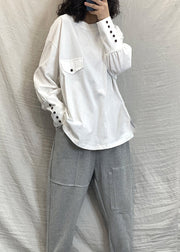 Handgemachte weiße Low-High-Design-Baumwoll-Sweatshirts Trainingsanzüge mit langen Ärmeln