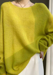 Handmade Yellow O Neck Cozy Woolen Knit Sweaters Fall