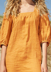 Handmade Yellow Patchwork Mid Dresses Summer