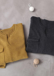 Handmade Yellow Pockets Warm Fall Knit Top - SooLinen
