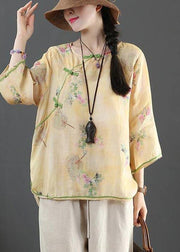Handmade Yellow Print Linen Summer Shirts - SooLinen