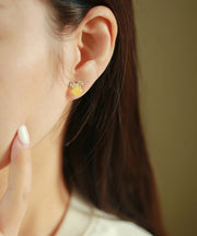 Handmade Yellow Sterling Silver Overgild Zircon Beeswax Bow Drop Earrings