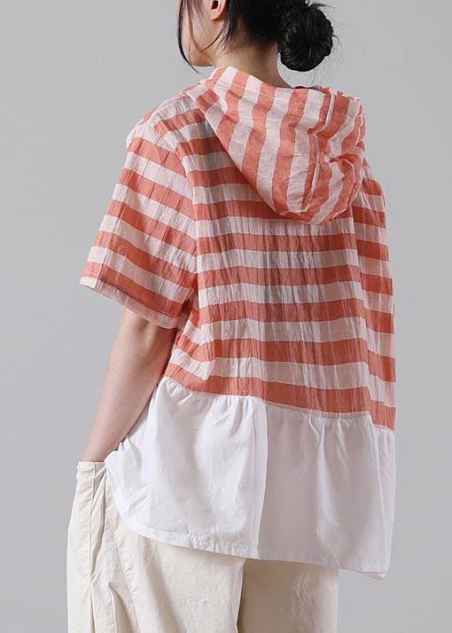 Handmade Yellow Striped hooded Cotton Linen Summer Shirts - SooLinen