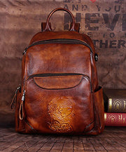 Handmade Yellow Versatile Paitings Calf Leather Backpack Bag