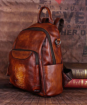 Handmade Yellow Versatile Paitings Calf Leather Backpack Bag