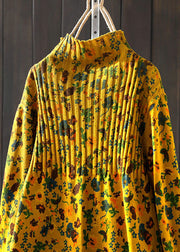Handmade Yellow retro Print Loose Fall Knitted sweaters