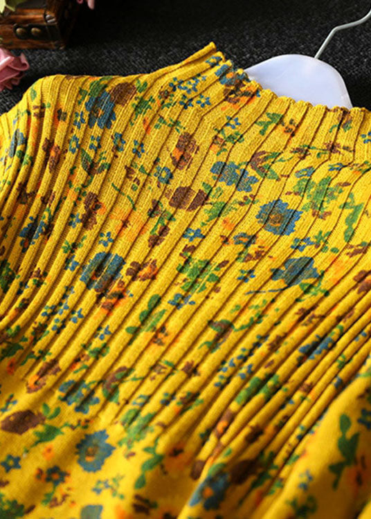 Handmade Yellow retro Print Loose Fall Knitted sweaters