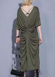 Handmade arm green cotton clothes For Women two ways to wear  Kaftan summer Dress - SooLinen
