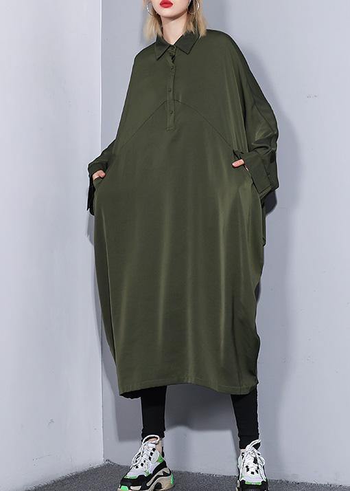 Handmade arm green cotton clothes batwing sleeve A Line summer Dress - SooLinen