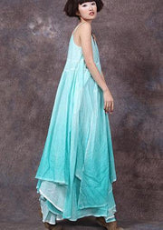 Handmade asymmetric hem linen dresses Neckline green Dress summer - SooLinen