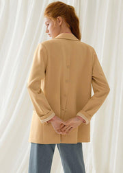 Handmade back open cotton clothes For Women pattern light yellow coat fall - SooLinen