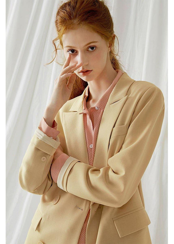 Handmade back open cotton clothes For Women pattern light yellow coat fall - SooLinen