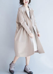 Handmade beige Fashion tunic coats design Notched drawstring fall women coats - SooLinen