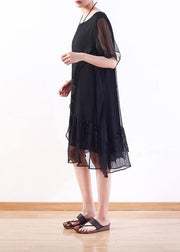 Handmade black Chiffon tunics for women Organic Outfits layered loose summer Dress - SooLinen