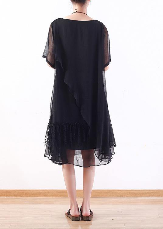 Handmade black Chiffon tunics for women Organic Outfits layered loose summer Dress - SooLinen