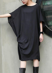 Handmade black Cotton Tunics side ruffles Knee summer Dresses - SooLinen