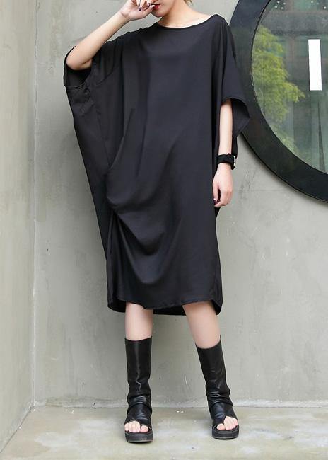 Handmade black Cotton Tunics side ruffles Knee summer Dresses - SooLinen