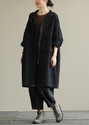 Handmade black Fashion outfit Wardrobes zippered pockets fall outwears - SooLinen