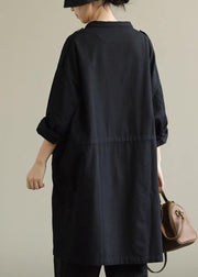 Handmade black Fashion outfit Wardrobes zippered pockets fall outwears - SooLinen