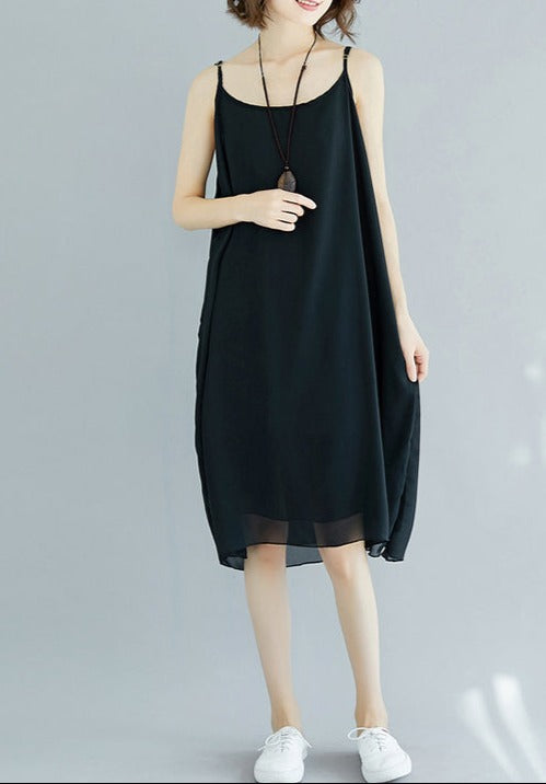 Handmade black chiffon clothes For Women Spaghetti Strap Maxi Summer Dress