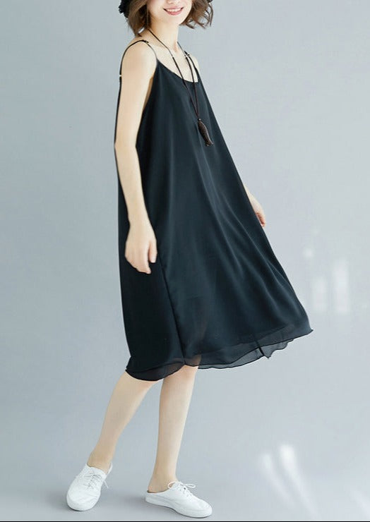 Handgefertigte schwarze Chiffon-Kleidung für Damen-Spaghetti-Träger-Maxi-Sommerkleid