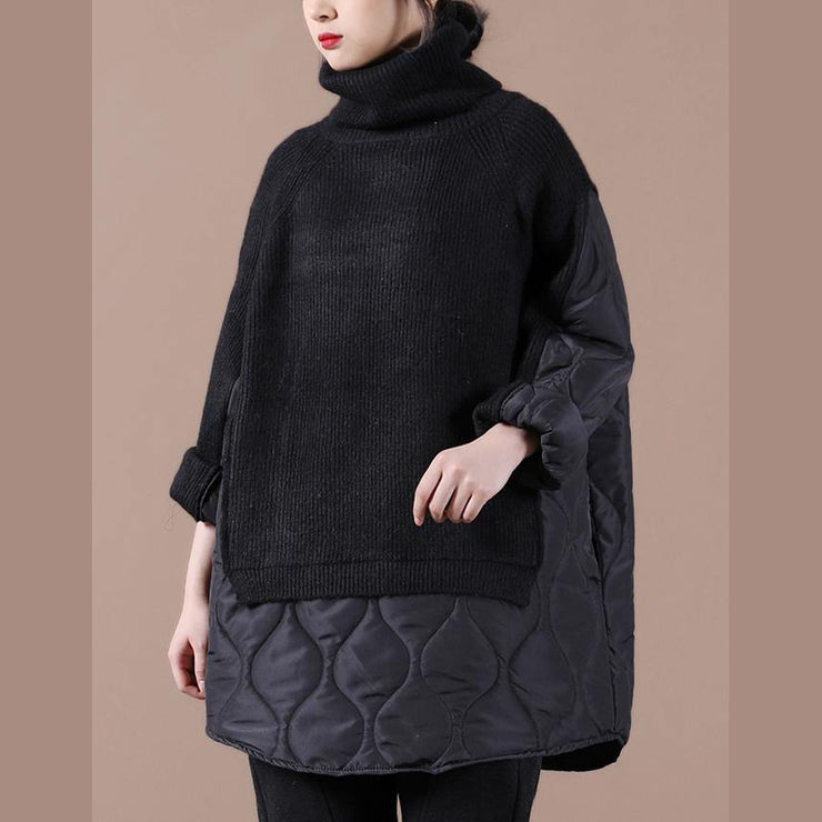Handmade black clothes For Women high neck patchwork spring blouses - SooLinen