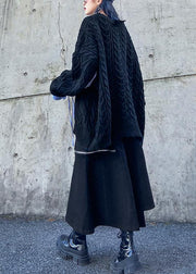 Handmade black cotton quilting clothes asymmetric cotton robes zippered skirts - SooLinen