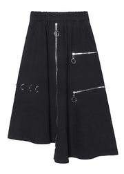 Handmade black cotton quilting clothes asymmetric cotton robes zippered skirts - SooLinen