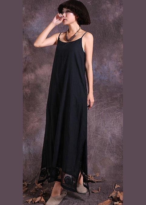 Handmade black linen outfit sleeveless  Maxi summer Dress - SooLinen