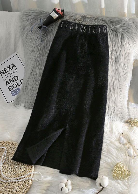 Handmade black quilting dresses alphabet elastic waist Dress - SooLinen