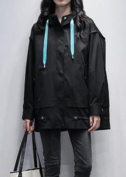 Handmade black  tunics for women design hooded Letter coats - SooLinen