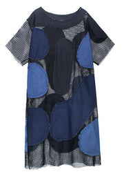 Handmade blue clothes patchwork tulle A Line Dress - SooLinen