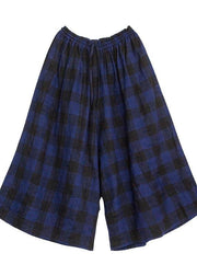 Handmade blue plaid pants plus size fall wide leg pants - SooLinen