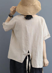 Handmade cotton clothes fine Single Big Pocket Lacing Solid Color T-Shirt - SooLinen