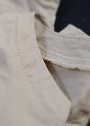 Handmade cotton clothes fine Single Big Pocket Lacing Solid Color T-Shirt - SooLinen